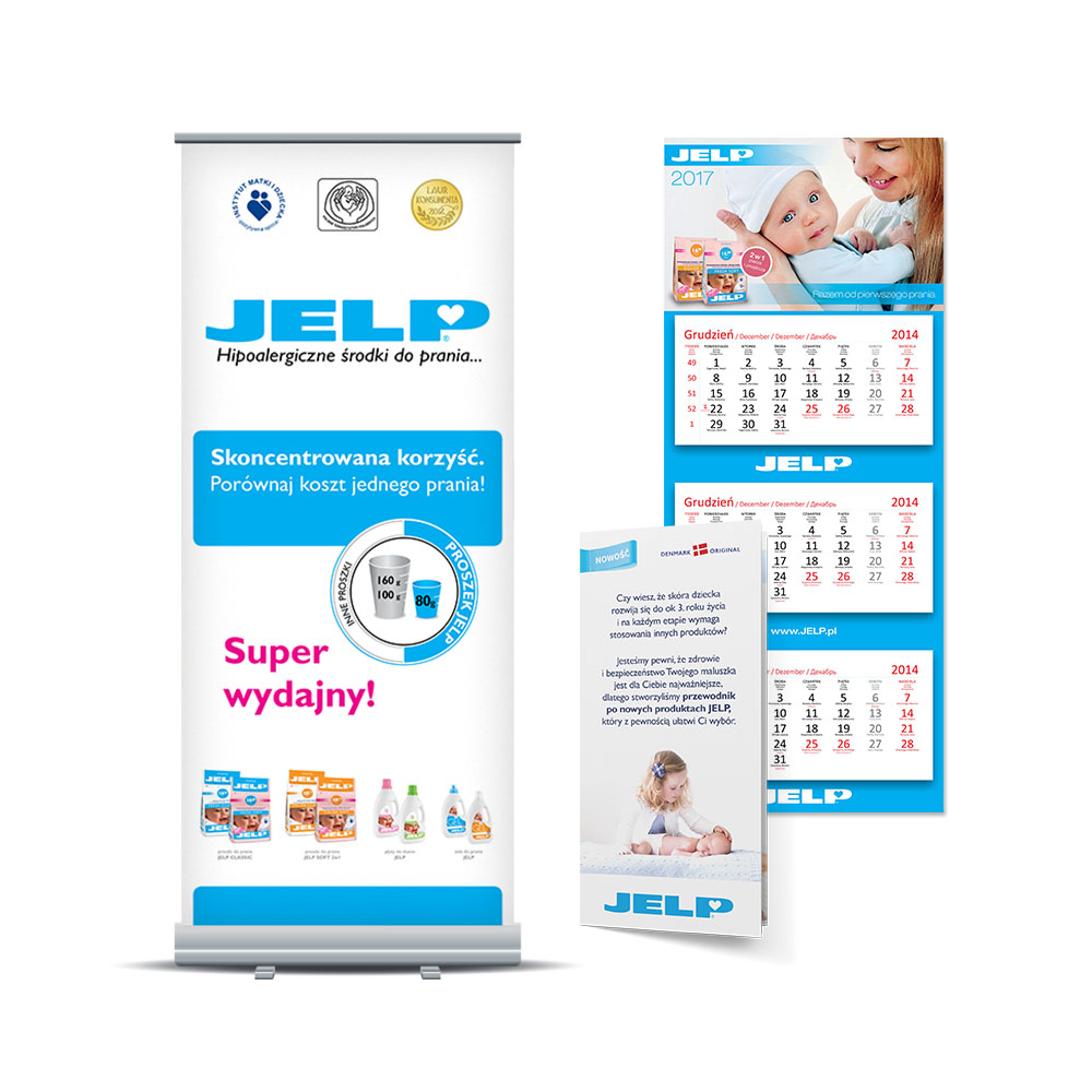 Projekty materiałów reklamowych marki Jelp
